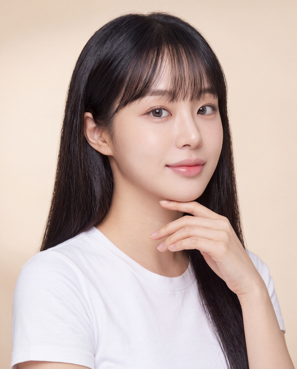 자연스러운 얼굴라인을 표현한 첨부 모델 기반 AI 생성 홍보 이미지